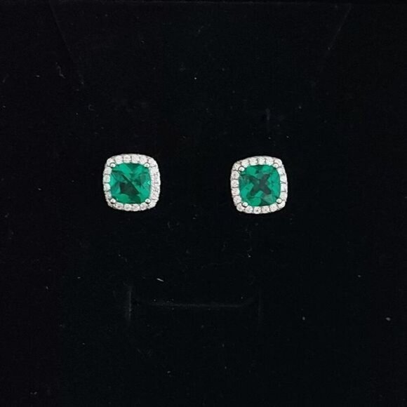 1.8 Carat Emerald Sterling Silver Stud Earrings - Picture 1 of 9